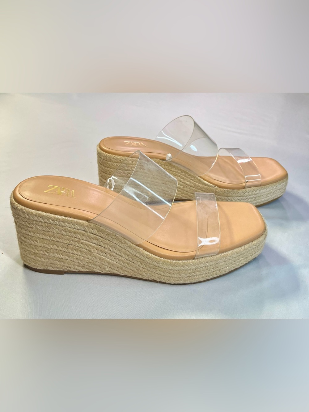 Zara Clear Vinyl Strappy Espadrille Wedges Shoes Heel - 9.5